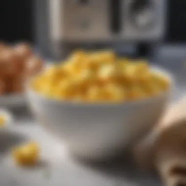 Delicious Scrambled Eggs A close-up of fluffy scrambled eggs in a bowl, emphasizing texture and color.