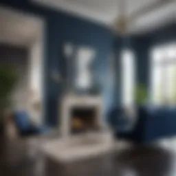 Elegant living room with a bold accent wall in deep blue