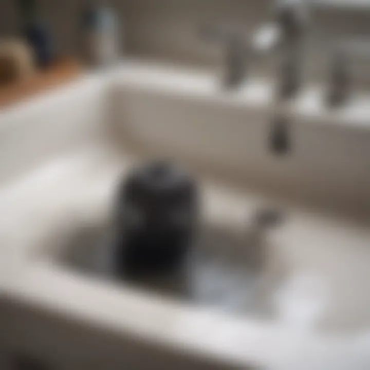 Close-up of hair clogging a bathroom sink drain