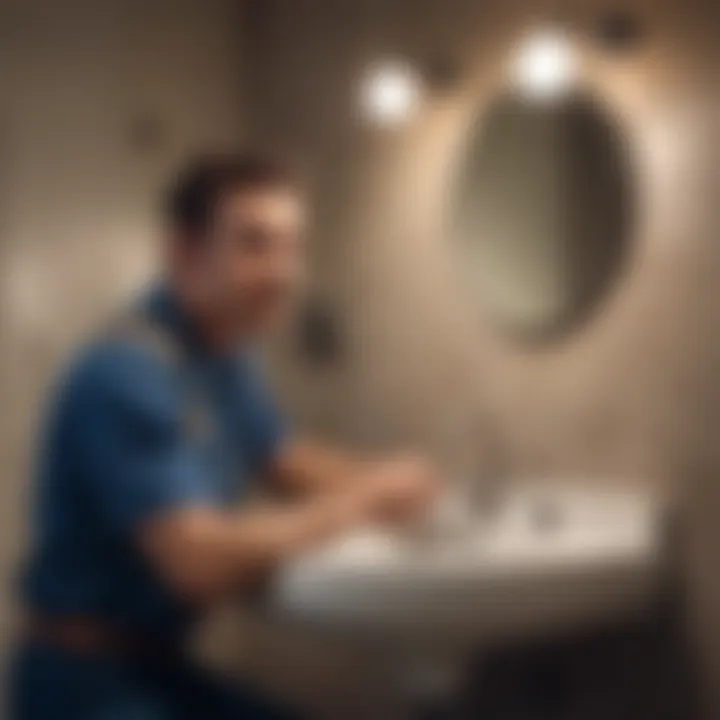 A professional plumber working on a bathroom sink