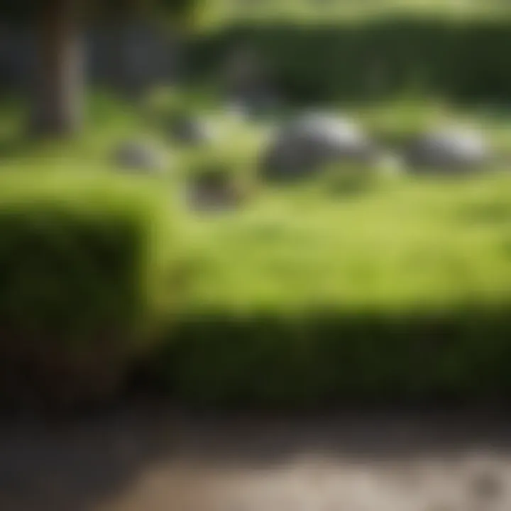 Healthy lawn contrast against moss patches