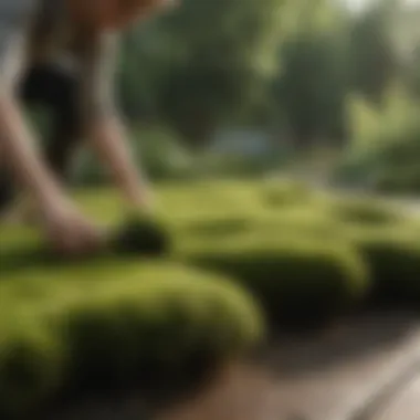 Homeowner applying moss treatment in the yard