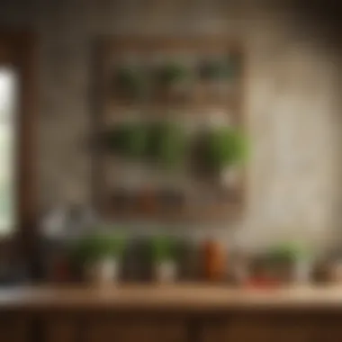 Rustic Herb and Spice Wall Decor Rustic wall decor with herbs and spices framed in a farmhouse kitchen
