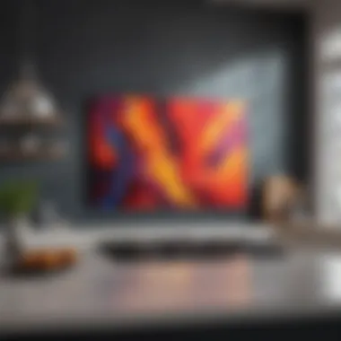 Vibrant Abstract Canvas in Kitchen Vibrant abstract canvas art hanging in a modern kitchen
