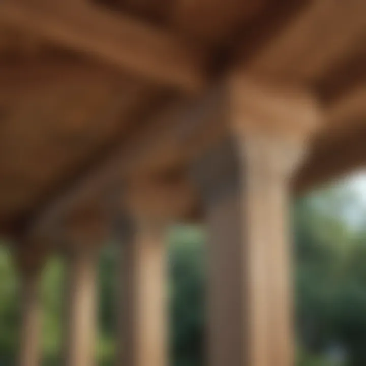 Close-up of structural supports and brackets used to secure a gazebo to a deck.