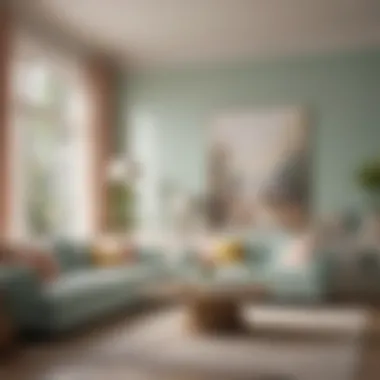 Serene Living Room in Soft Pastels A serene living room painted in soft pastels
