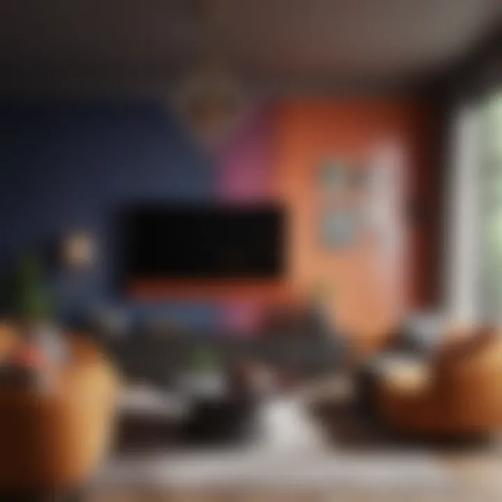 Modern living room with a bold accent wall