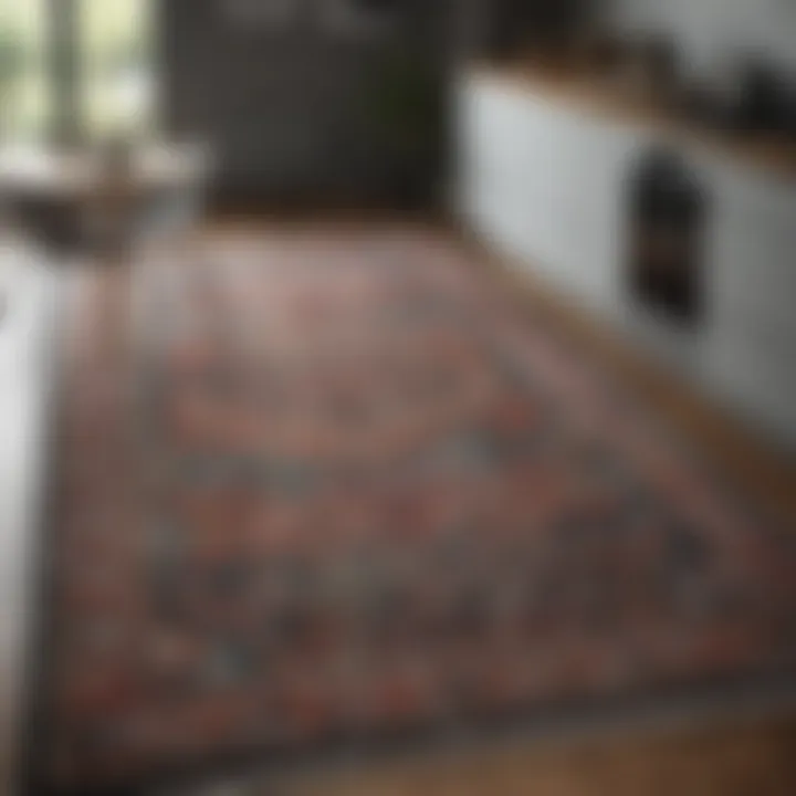 Stylish area rug with geometric patterns complementing kitchen furniture