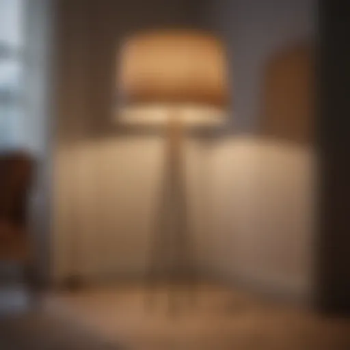 Elegant fabric lamp shade on a modern floor lamp