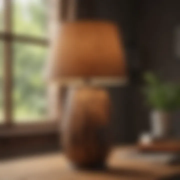 Rustic wooden lamp shade adding warmth to a contemporary space