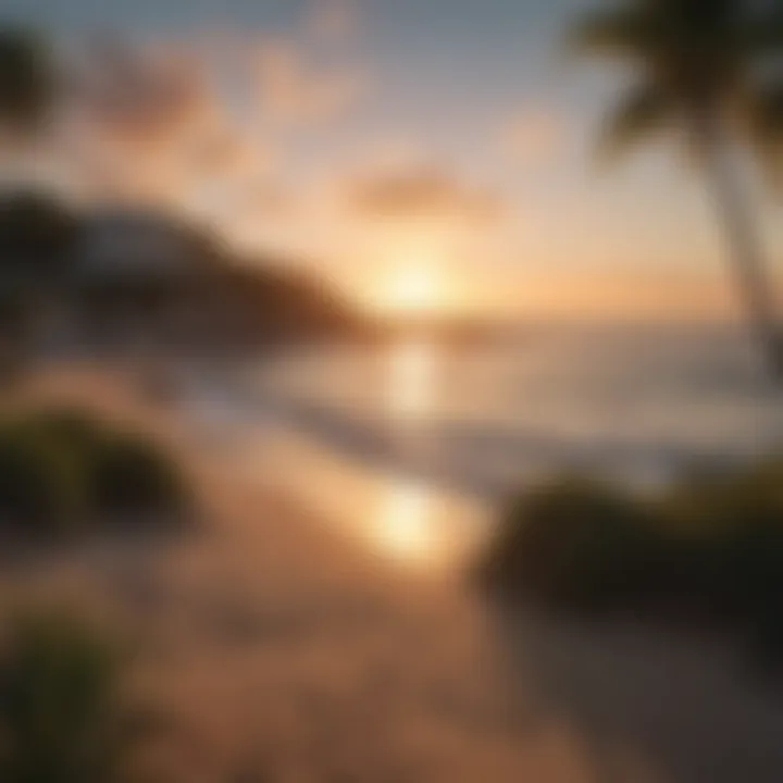 Sunset view over a tranquil beach area