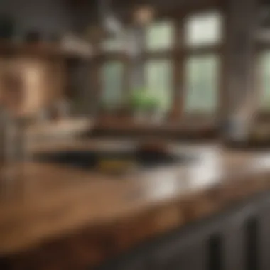 A rustic wooden countertop enhancing a cozy kitchen