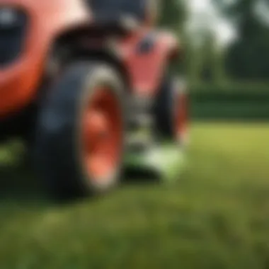 Close-up of riding lawn mower features and controls