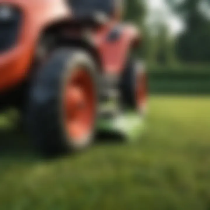 Close-up of riding lawn mower features and controls