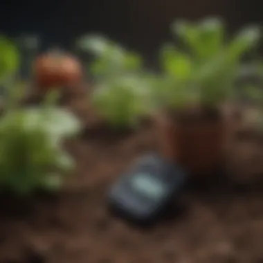 Close-up of soil testing kit measuring pH levels