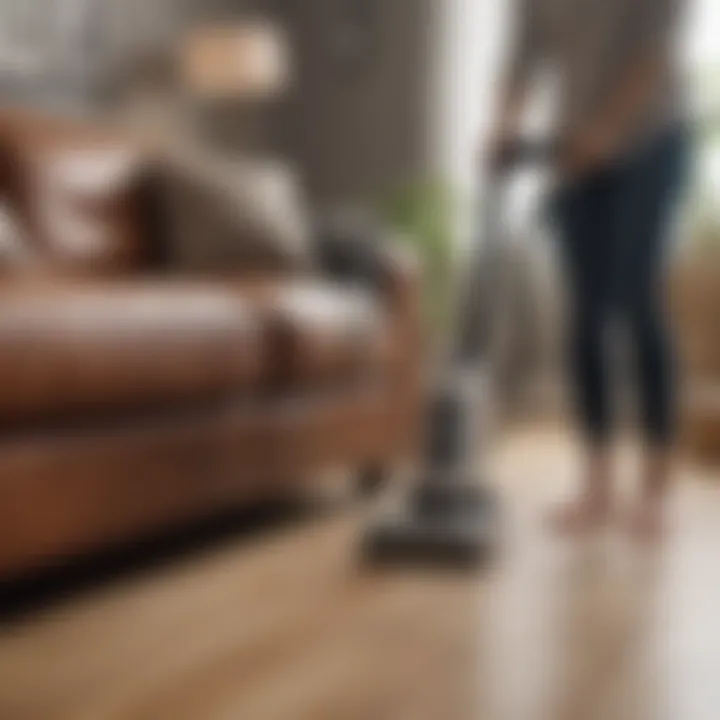 Pet owner using a vacuum cleaner on furniture