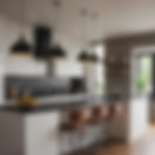 Elegant black pendant lights above a modern kitchen island