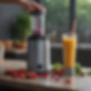 BlendJet in action blending a smoothie outdoors