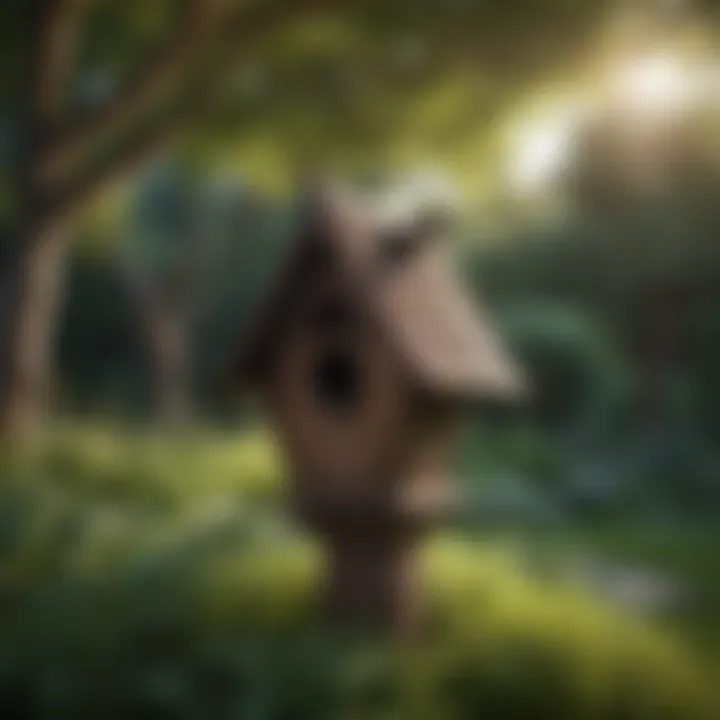 A beautifully constructed bat house in a serene garden setting