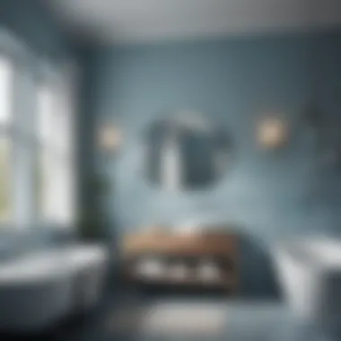 Soft Blue Bathroom Ambiance A serene bathroom with soft blue walls and natural light