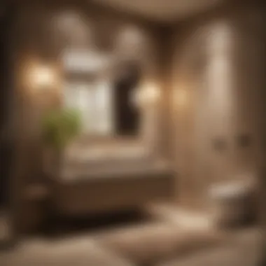 Warm Taupe and Natural Elements Warm taupe bathroom with soft lighting and natural elements