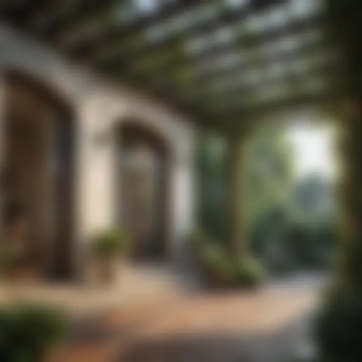 Charming pergola with climbing plants attached to a house