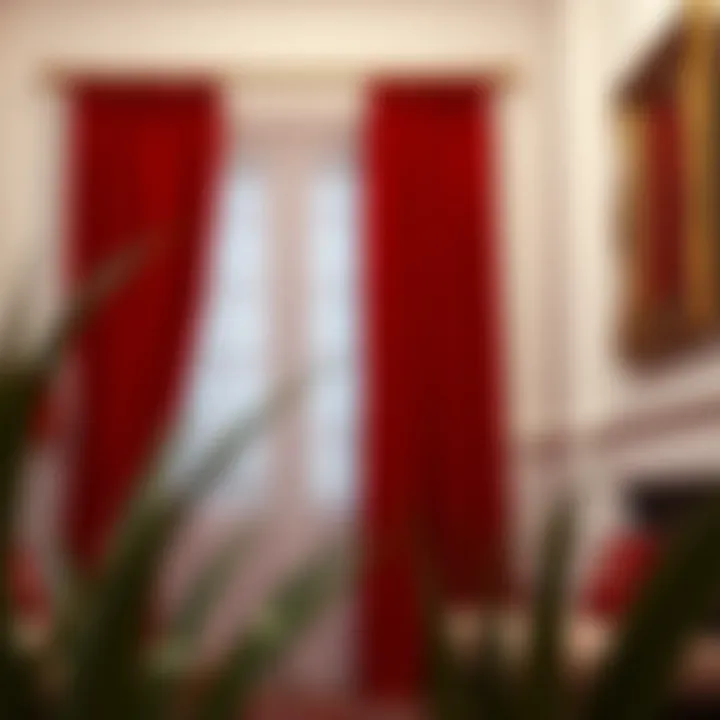 Bold red curtains adding drama to a cream wall setting