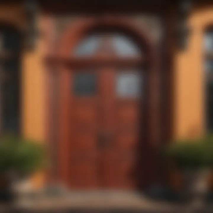 A front door painted in a culturally significant color, reflecting traditional architecture.