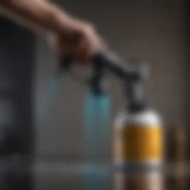 Close-up of a paint sprayer in action