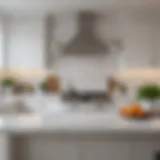 Elegant white kitchen showcasing a stylish backsplash