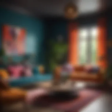 Vibrant Bold Living Room A vibrant living room with bold colors creating an energetic and lively atmosphere.