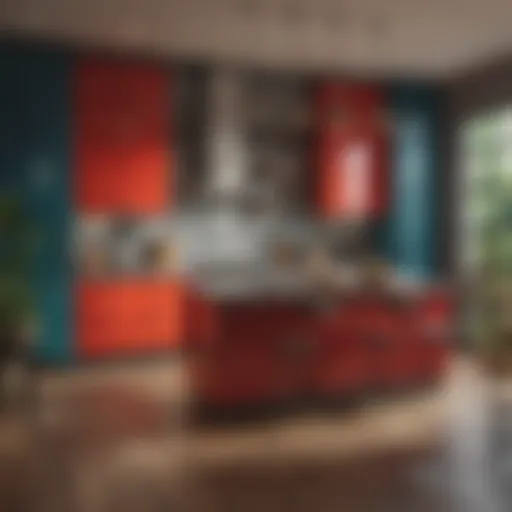 A well-designed kitchen showcasing a bold color palette