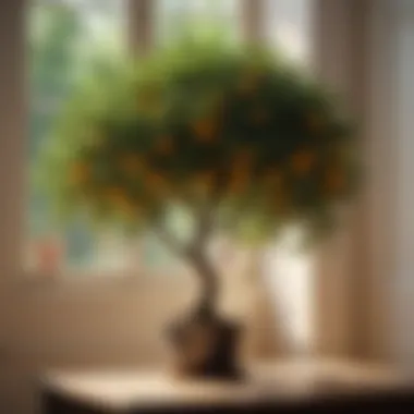Indoor Citrus Tree in Sunlight Lush indoor citrus tree thriving in sunlight