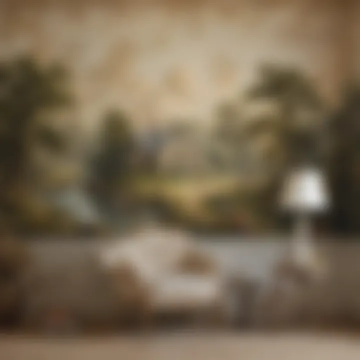 Charming toile wallpaper depicting pastoral scenes and landscapes