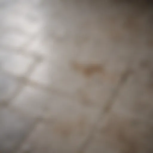 Close-up view of old bathroom tile with visible stains and grime