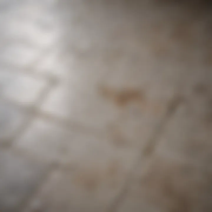 Close-up view of old bathroom tile with visible stains and grime