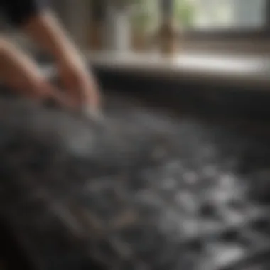 A person using a cleaning solution on a stovetop grate