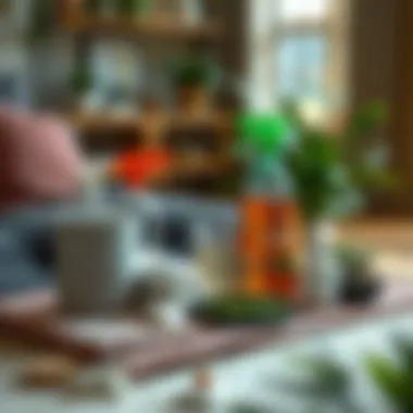 Natural cleaning solutions arranged on a table.