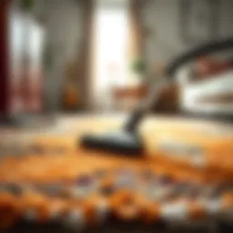 Vibrant area rug being cleaned with a vacuum cleaner.