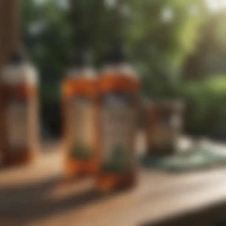 Eco-friendly outdoor wood cleaner products arranged on a table