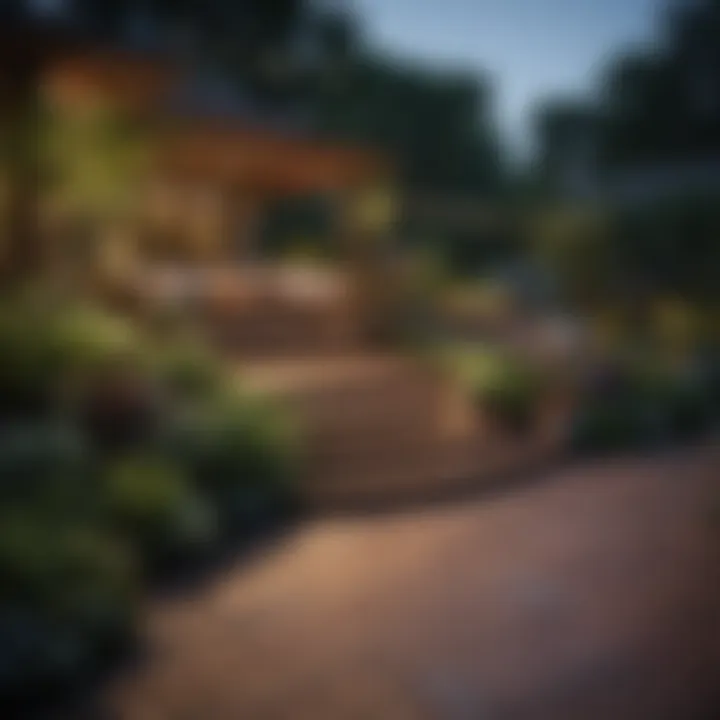 A beautifully landscaped deck area with plants and lights.