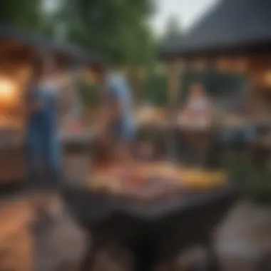 Outdoor Grilling Experience A vibrant outdoor setting featuring a grill surrounded by friends enjoying a cookout.