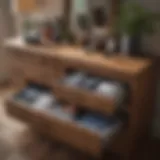 Organized dresser showcasing neatly folded clothes and accessories