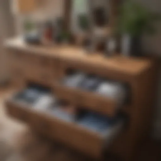 Organized dresser showcasing neatly folded clothes and accessories