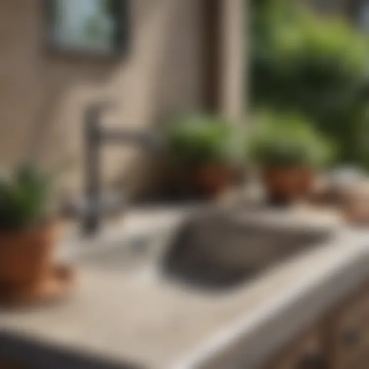 Close-up of essential features in an outdoor sink station