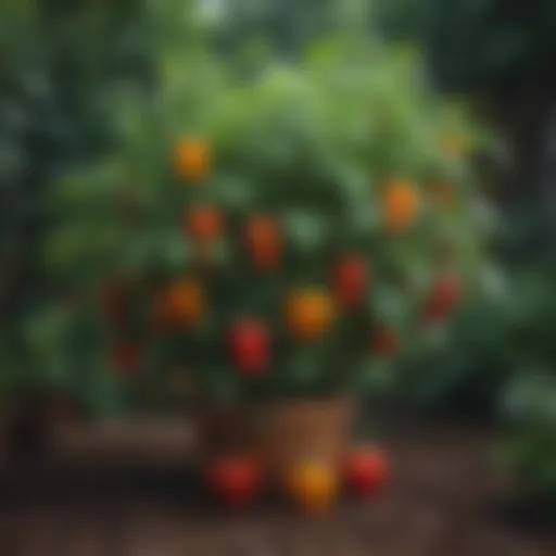 Vibrant sweet pepper plants growing in a lush garden