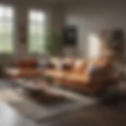 Elegant living room featuring a stylish acacia wood sectional sofa.