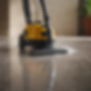 Demonstration of a steam cleaner being used on grout