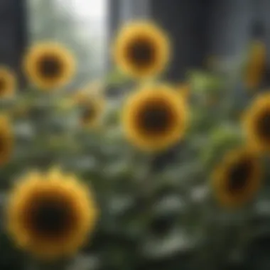 Healthy sunflowers in full bloom