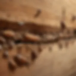 Close-up view of termite damage on wood